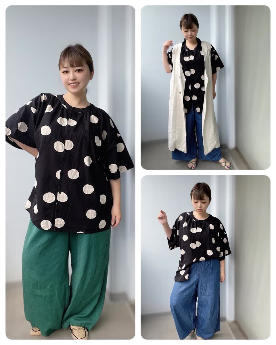 大きいサイズ 「ゆとりMARILYN」ドット・チェック柄から選べる 綿麻