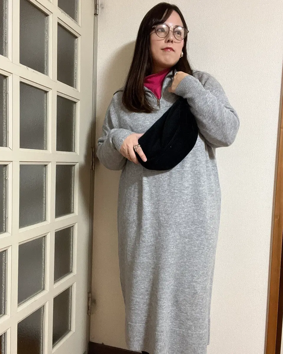 大きいサイズ しっかり素材で作った 体型カバー ハーフジップ ニット  