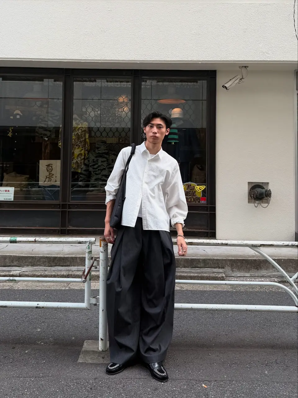 CS】stripe cross tuck drape slacks (gray) | OUR BRAND,Chikashitsu