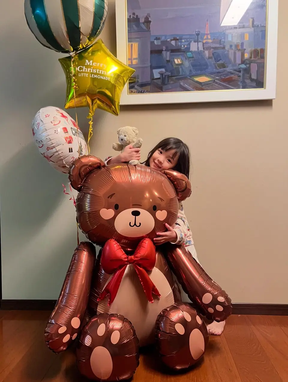 Party Deco】自立式 テディベア バルーン ブラウン レッドリボン