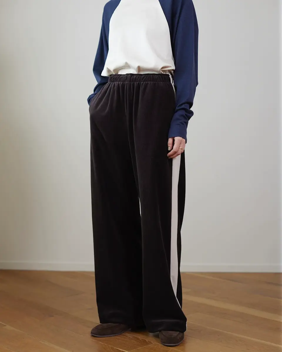 Cotton velours side stripe gathered pants-コットンベロア