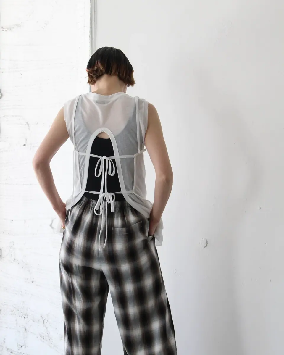 Rayon ombre check gatherd pants-レーヨンオンブルチェック