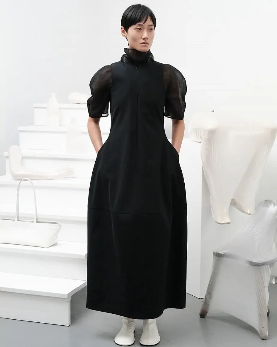 AMOMENTOアモーメント ボリュームミニドレス NYLON VOLUME MINI DRESS -ナイロンボリュームミニドレス