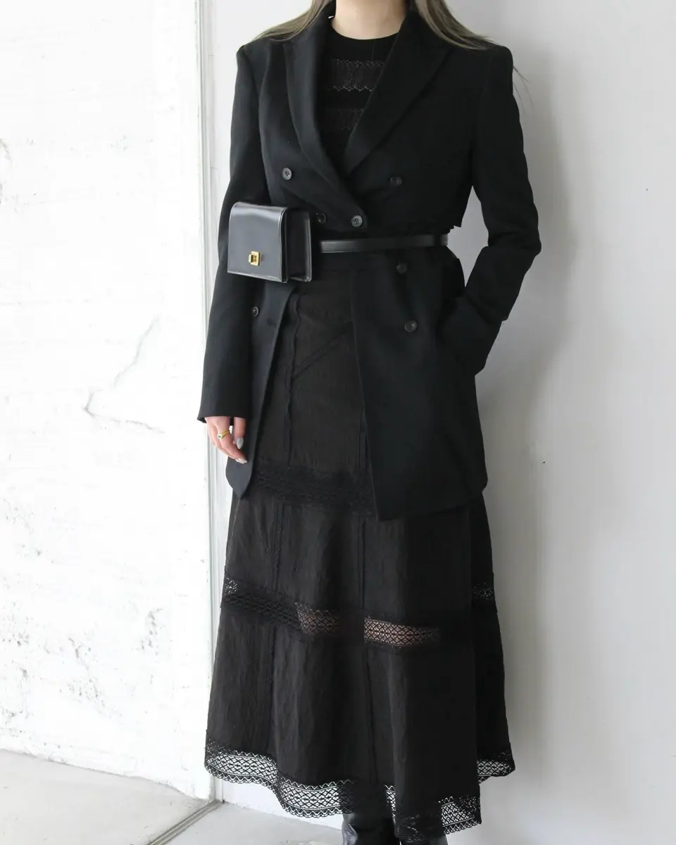 LACE PANELED MAXI SKIRT-レースパネルマキシスカート-FETICO