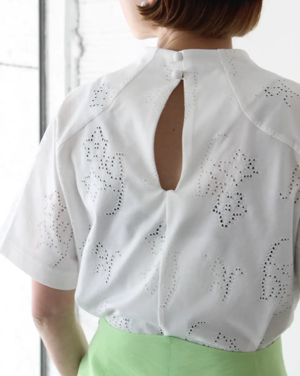 Eyelet Jersey Jacquard Top-アイレットジャージジャガード