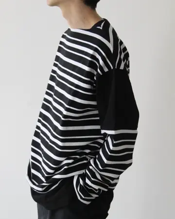 Cotton jersey striped long sleeve T-shirt-コットンジャージ