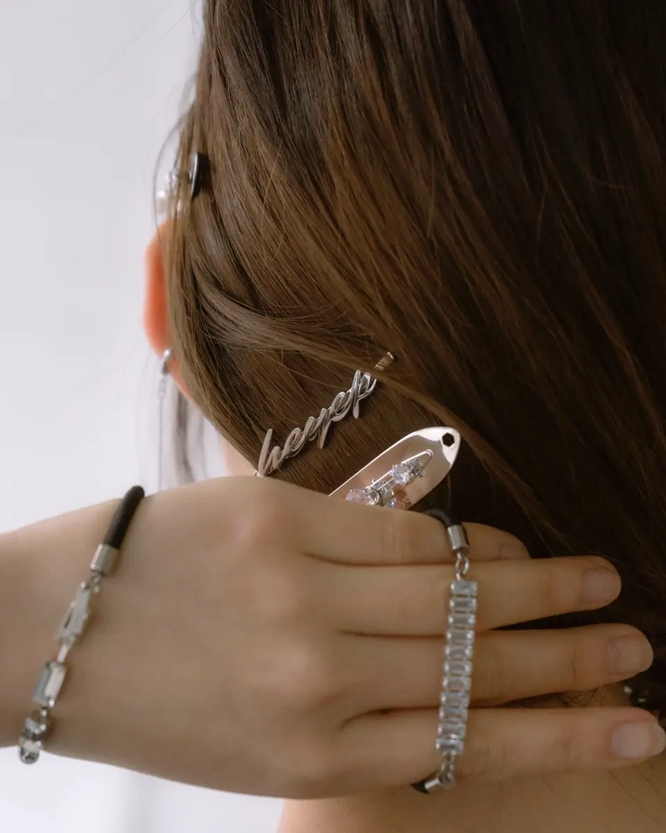 Rhinestone Flat Hair Clips 2 Piece Set-ラインストーン