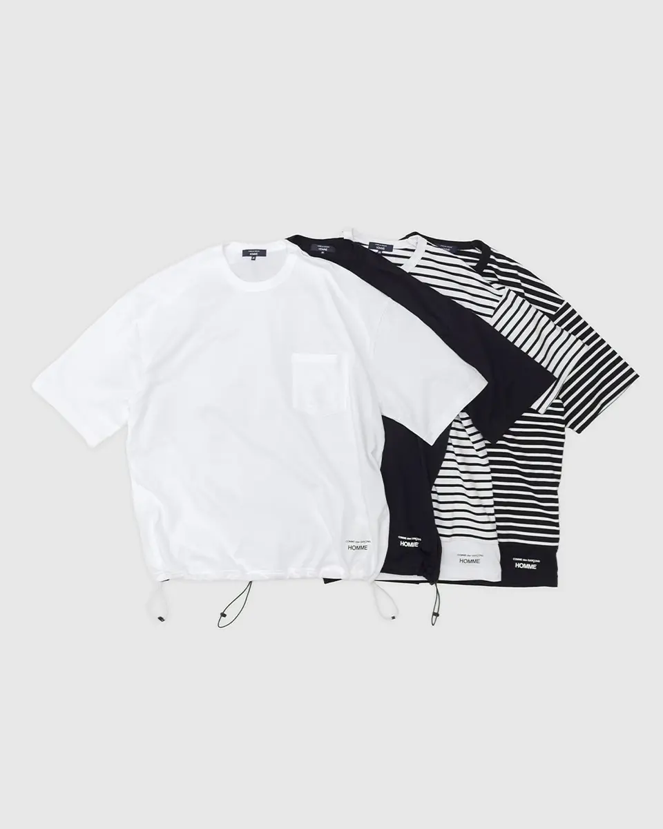 ◆COMME des GARSONS HOMME◆ドローコード 半袖Tシャツ Cotton jersey product printed drawcord T-shirt-コットン