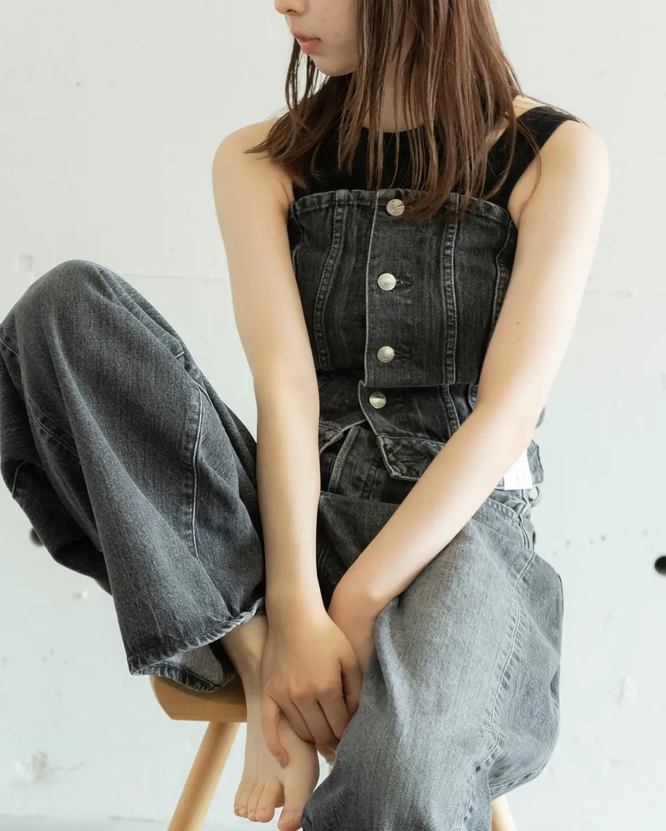 HYKE デニムストラップレストップ DENIM STRAPLESS TOP-デニムストラップレストップ-HYKE（ハイク