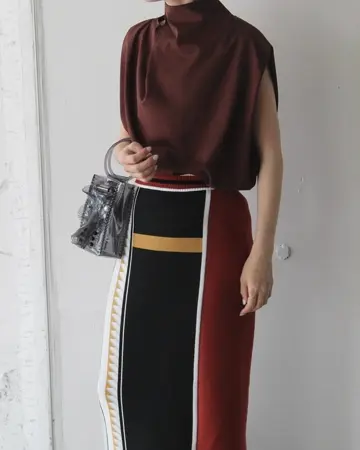 Geometric Pattern Knitted Skirt-ジオメトリックパパターンニット