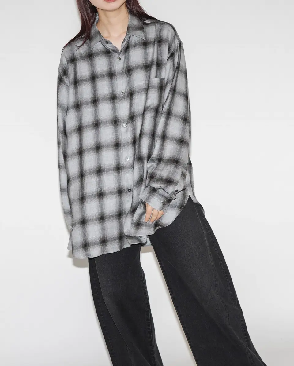 RAYON / LYOCELL CHECK OVERSIZED DOWN PAT SHIRT-レーヨンリヨセル