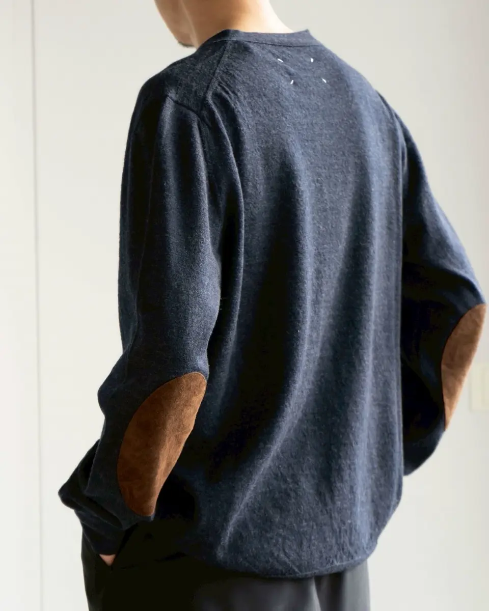 Elbow patch wool cardigan-エルボーパッチウールカーディガン-Maison
