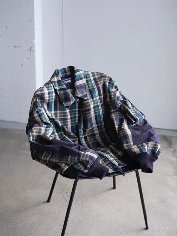 Cotton linen 3 layer check blouson-コットンリネン3レイヤーチェック