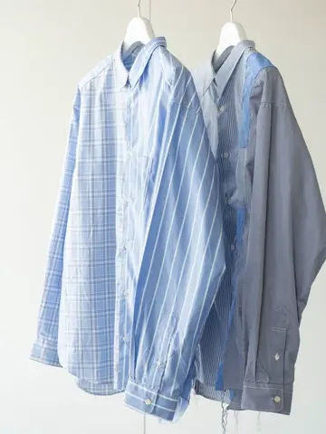 Cotton stripe × check shirt-コットンストライプチェックシャツ