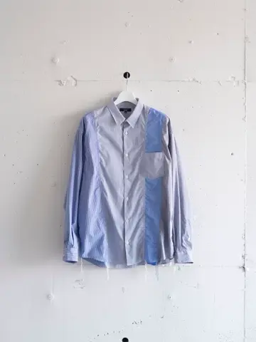 Cotton stripe × check shirt-コットンストライプチェックシャツ-COMME