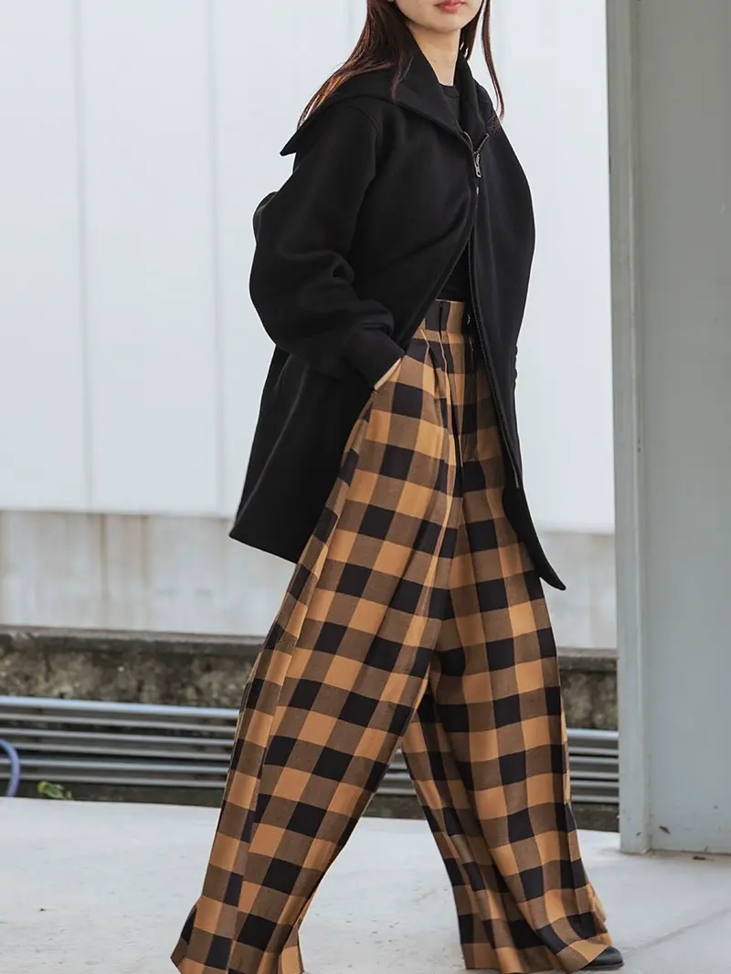 RAYON PLAID SUPER WIDE PANTS-レーヨンプレイドスーパーワイド
