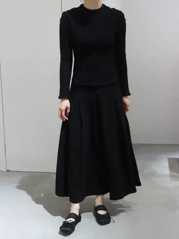 mame kurogouchi AW25 シャーリングフレアスカート Shirring Jersey Jacquard Flare Skirt-シャーリングジャージ