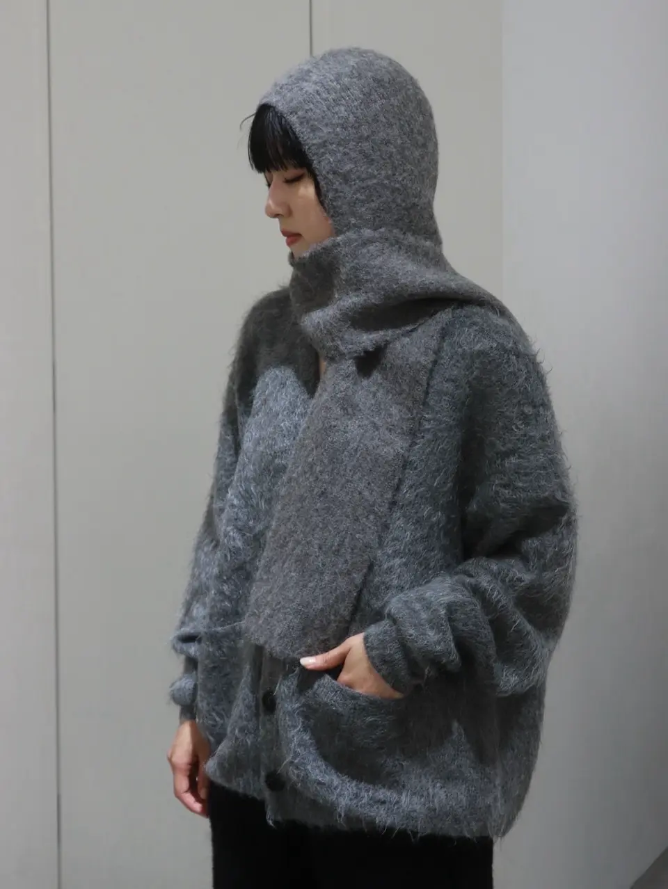 WOOL/ALPACA MILLED KNIT BALACLAVA-ウールアルパカミルニット