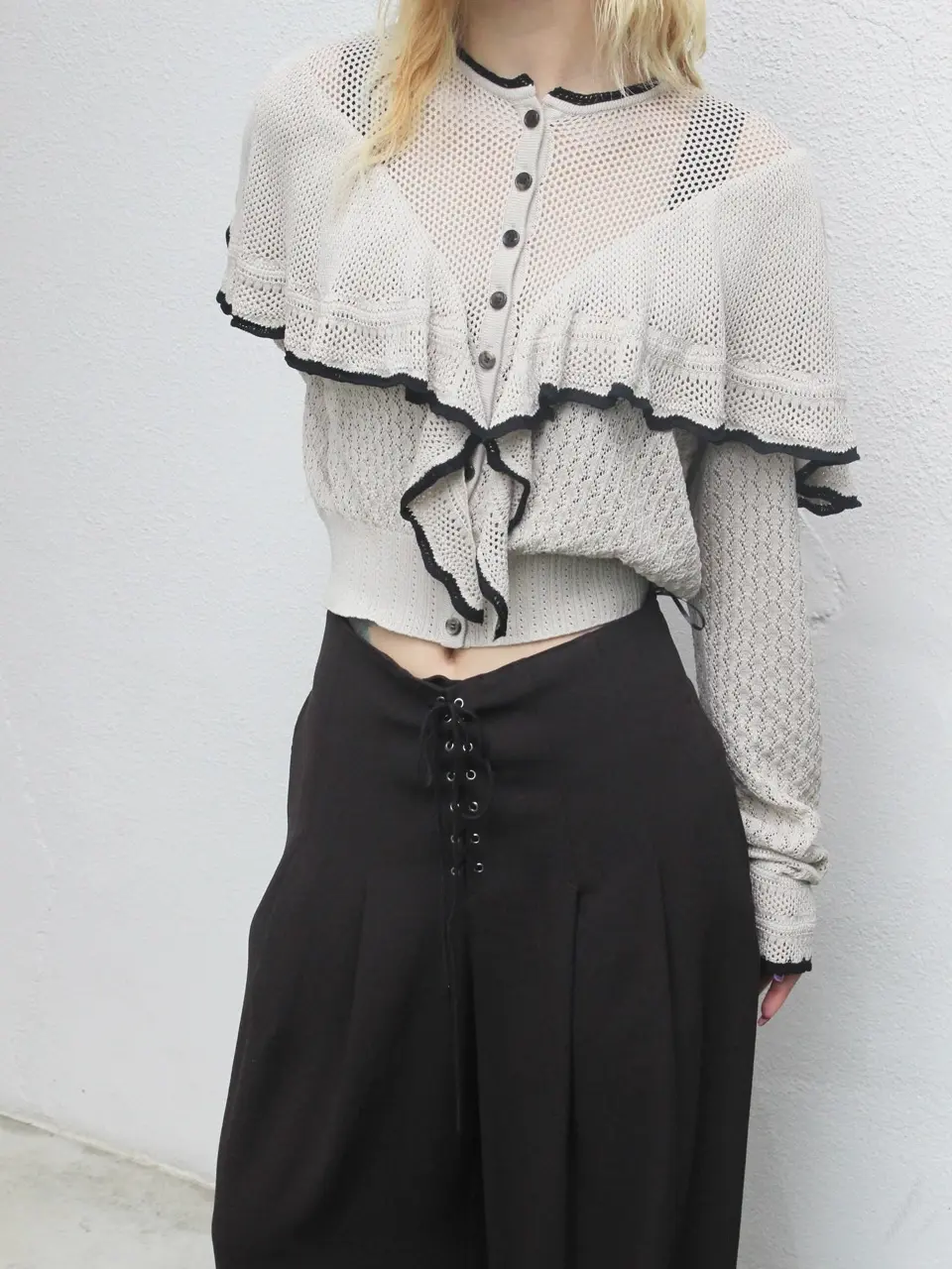 LACE-KNIT CAPE CARDIGAN-レースニットケープカーディガン