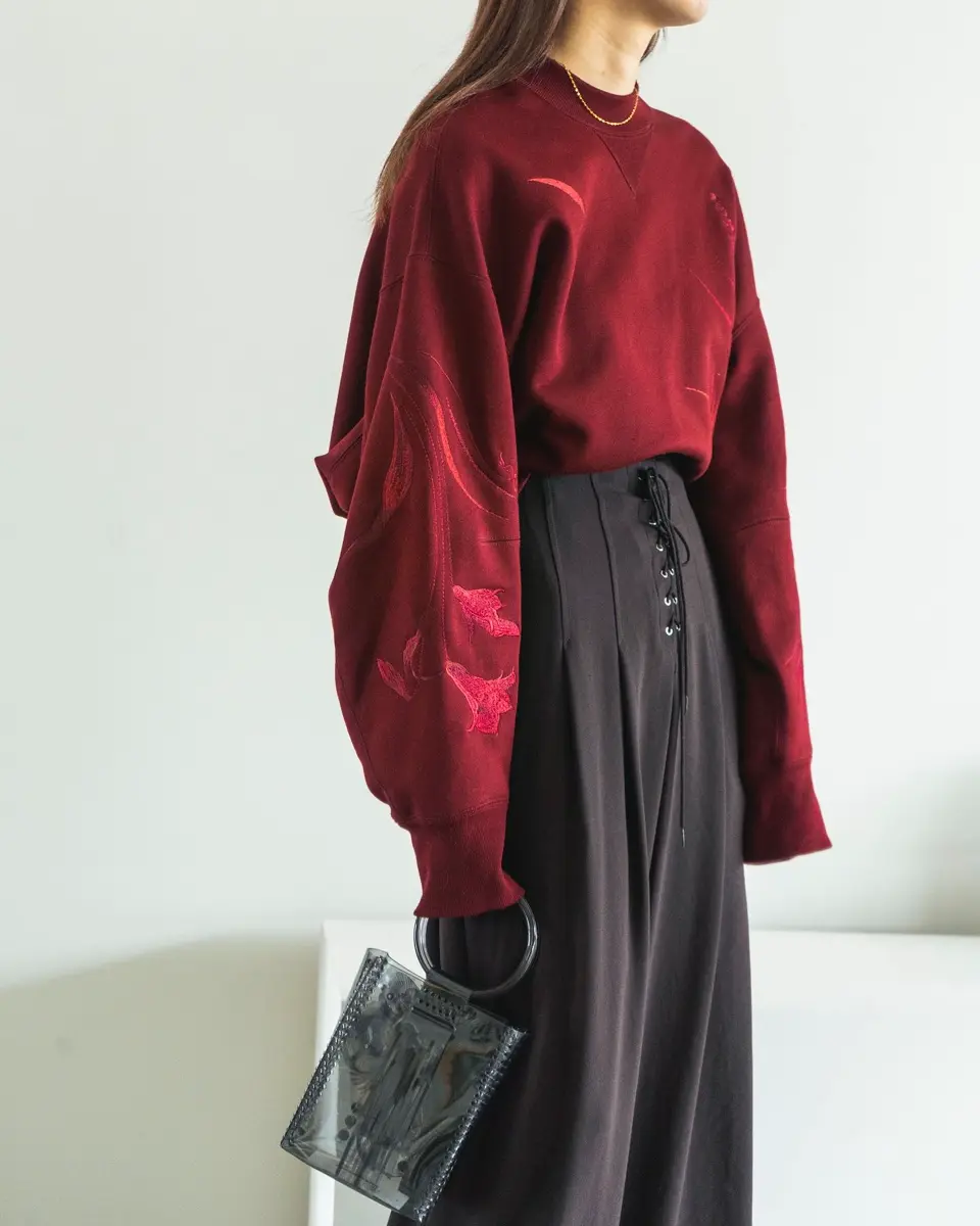 Floral Motif Embroidered Sweatshirts-フローラルモチーフエンブロイ