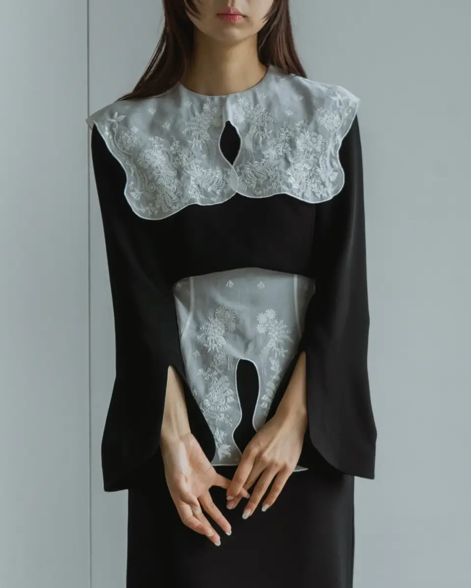 Triacetate Georgette Embroidery Peplum Skirt-トリアセテートジョー