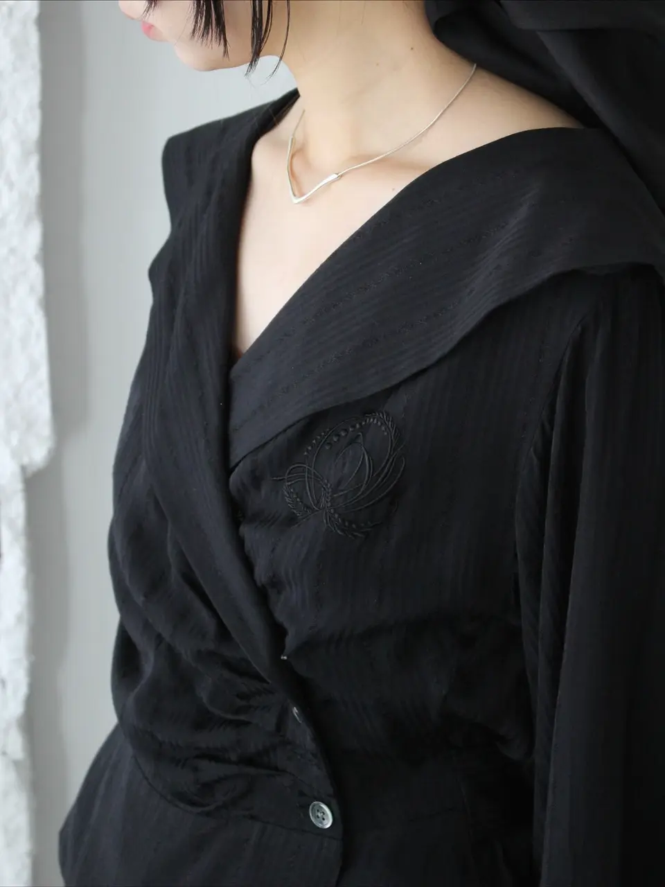 LACE JAQUARD STRIPE SLIP DRESS-レースジャガードストライプスリップ