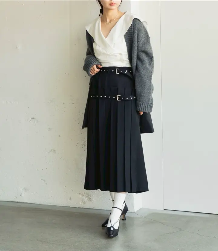 PLEARED WRAP MIDI SKIRT-プリーツラップミディスカート-FETICO