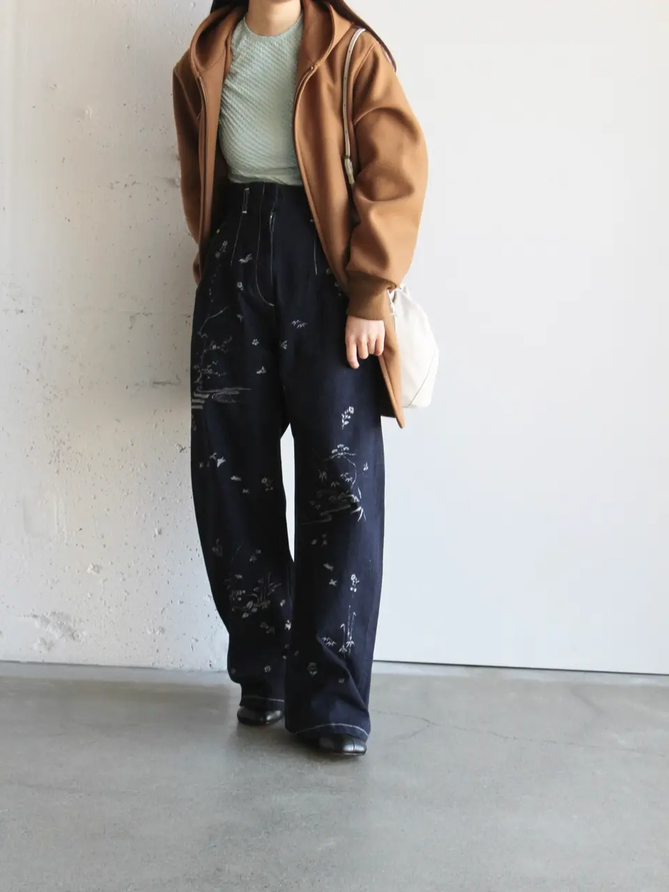 Shirring Jersey Jacquard Long Sleeve Top-シャーリングジャージ