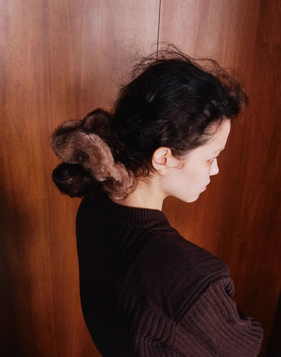 Medium Metal Ball Silk Scrunchie-ミディアムメタルボールシルク