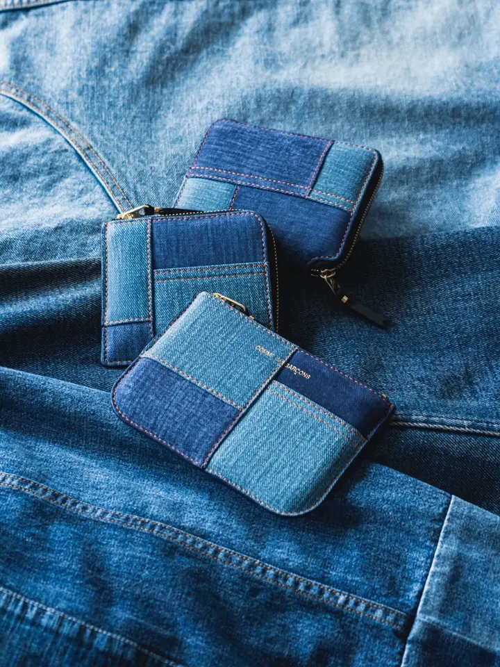 DENIM POCKET LEATHER ZIP POUCH-デニムポケットレザージップポーチ