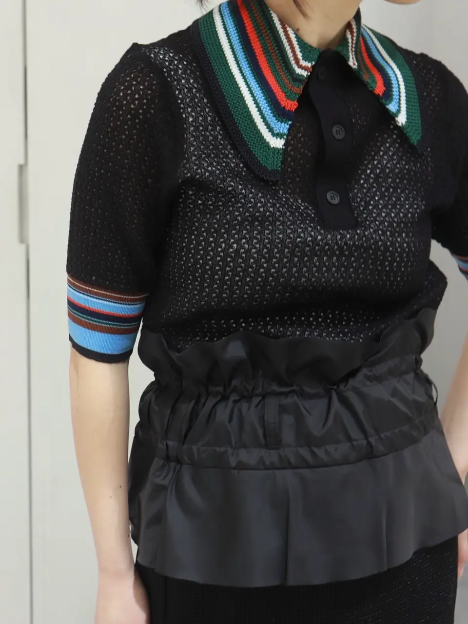 Lace knit polo shirt-レースニットポロシャツ-TOGA PULLA