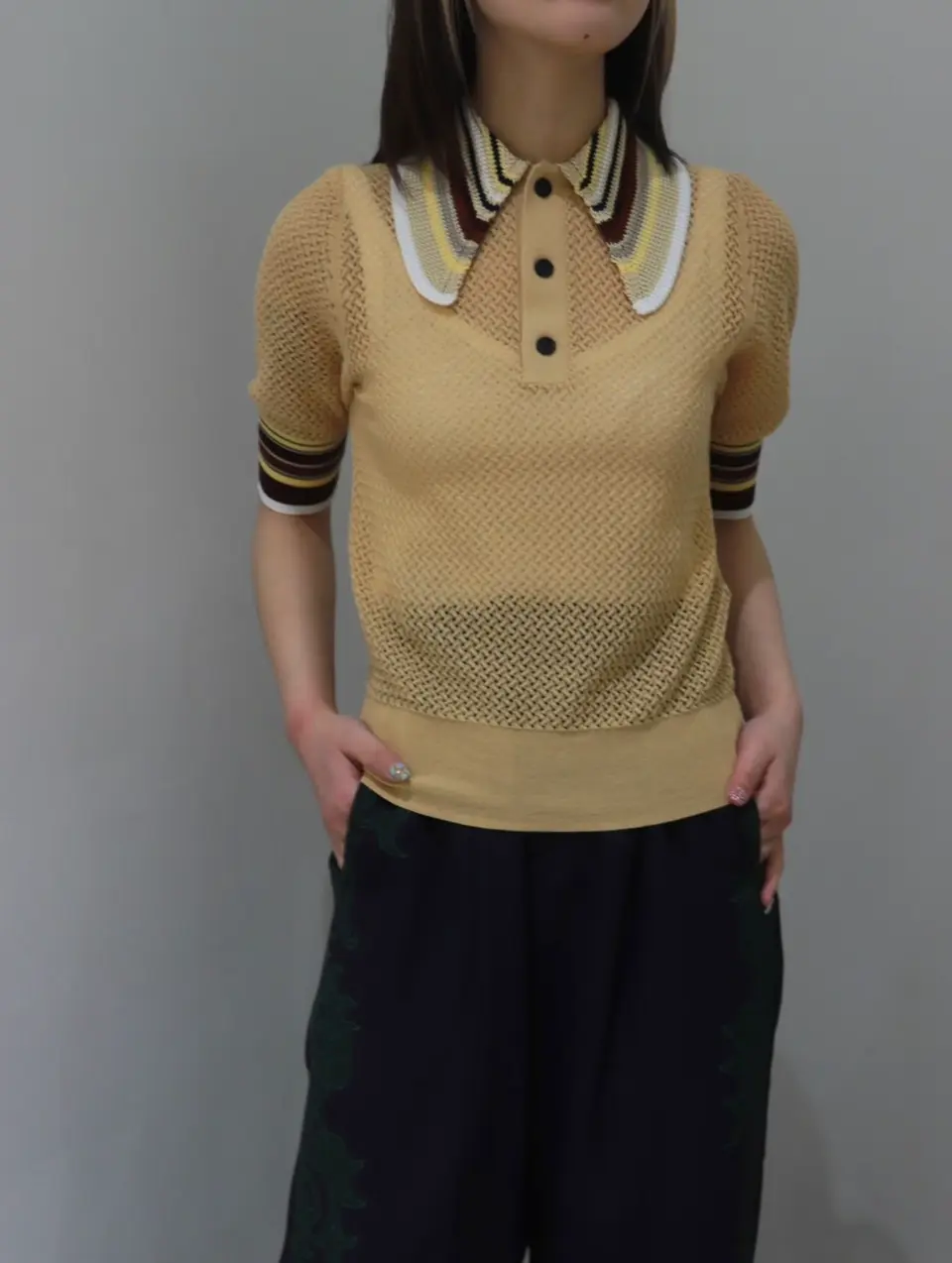 Lace knit polo shirt-レースニットポロシャツ-TOGA PULLA