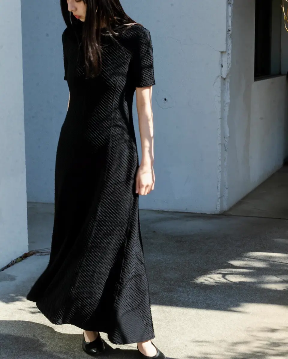 mame kurogouchi AW25 シャーリングフレアスカート Shirring Jersey Jacquard Flare Skirt-シャーリングジャージージャ