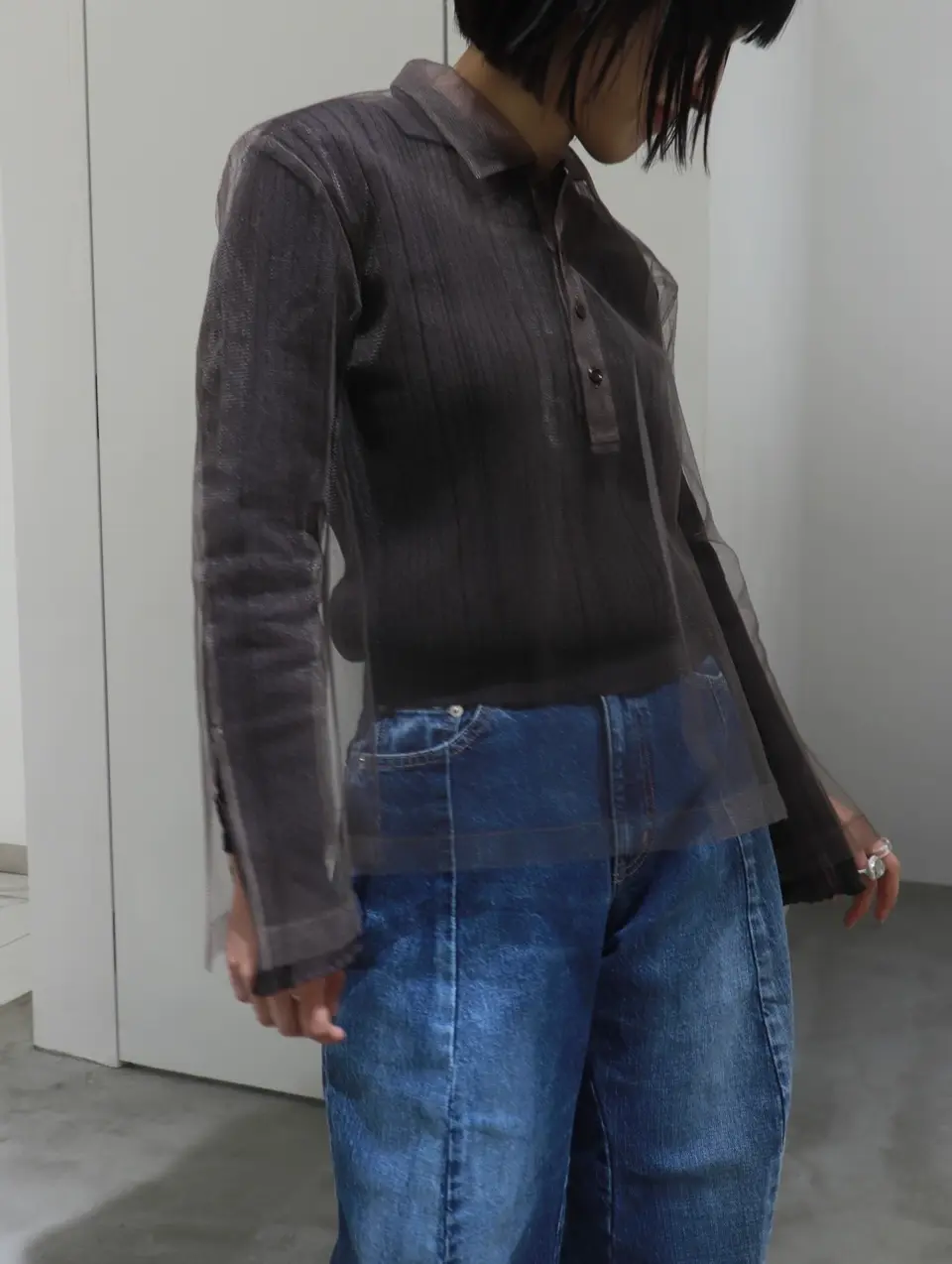 Tulle knit polo shirt-チュールニットポロシャツ-Chika Kisada