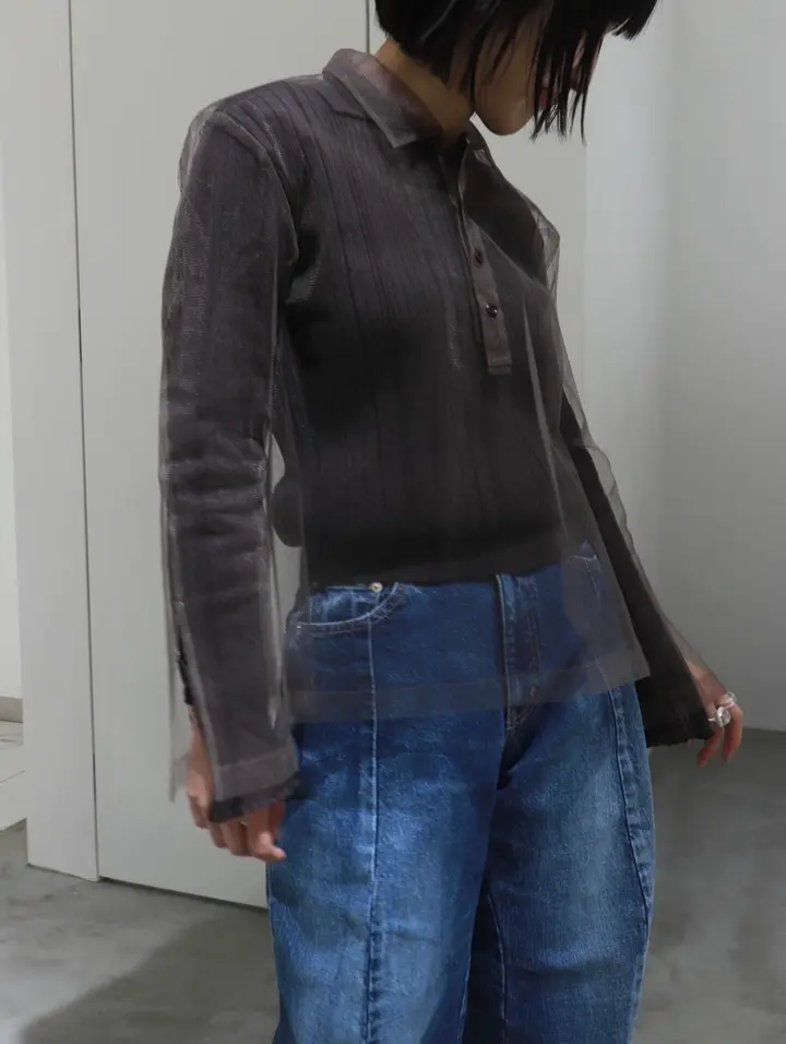 Tulle knit polo shirt-チュールニットポロシャツ-Chika Kisada