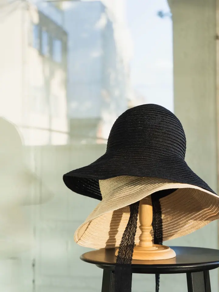STRAW HAT WITH LACE RIBBON-ストローハットウィズレースリボン-FETICO
