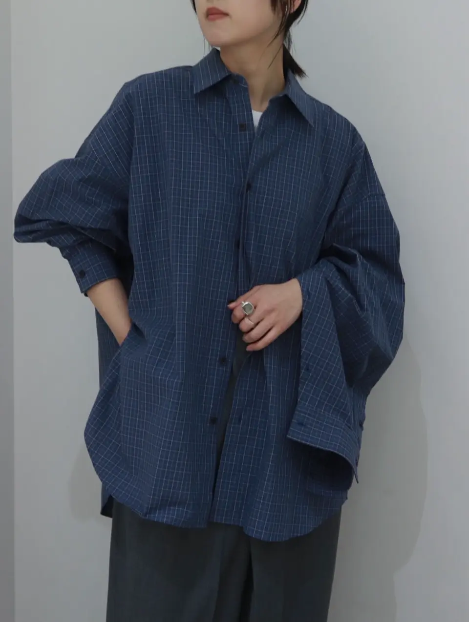 Cotton check cape shirt -コットンチェックケープシャツ-INSCRIRE