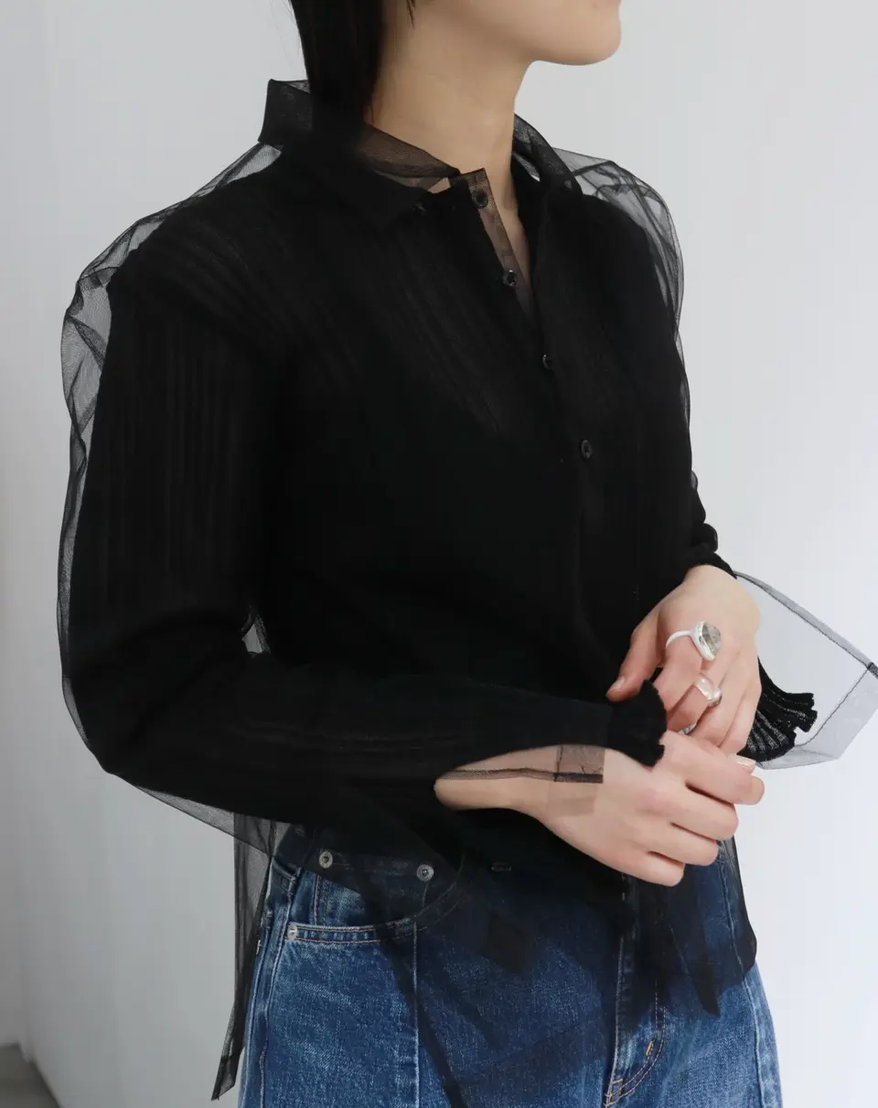 Tulle knit polo shirt-チュールニットポロシャツ-Chika Kisada