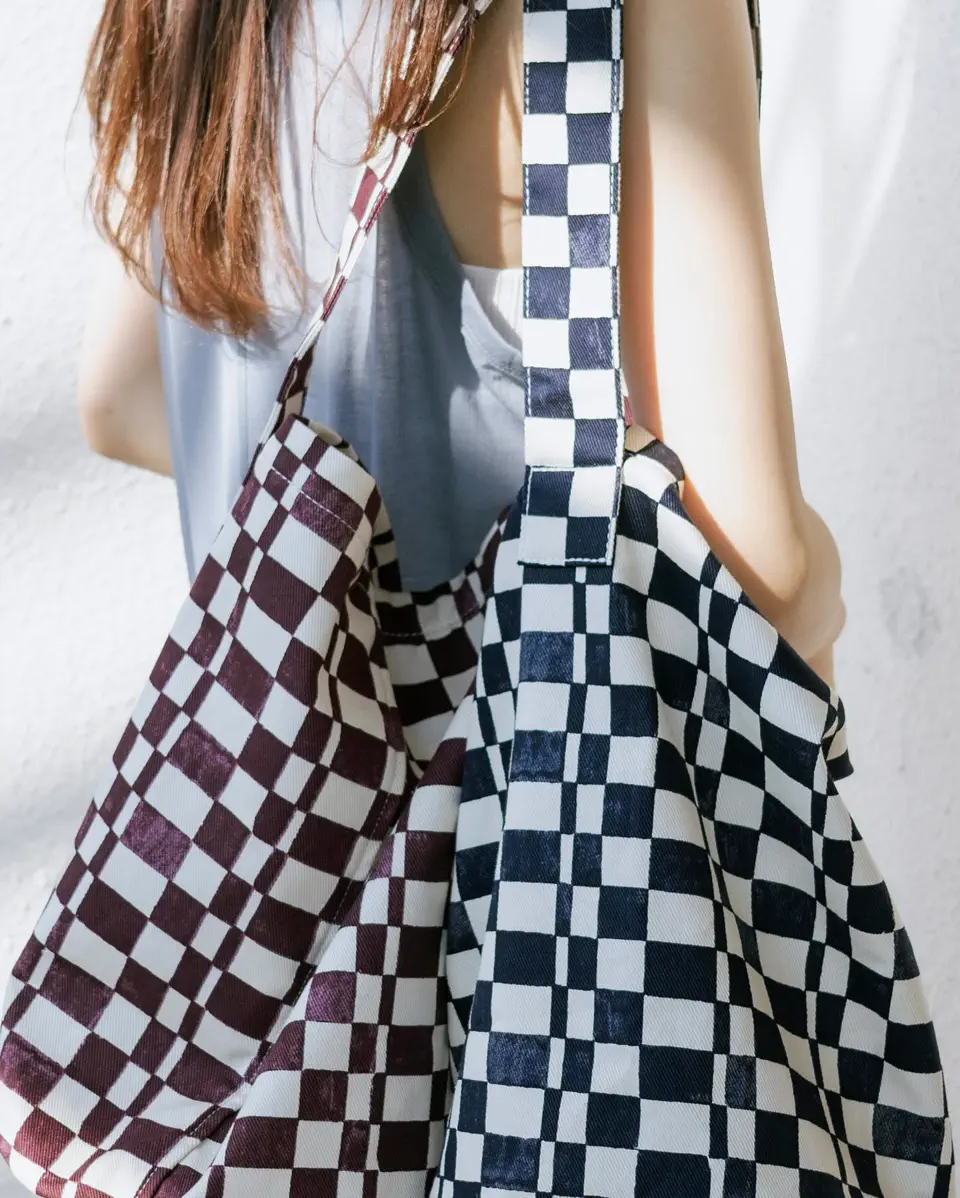 Checkered Bucket Tote Bag-チェッカードバスケットトートバッグ