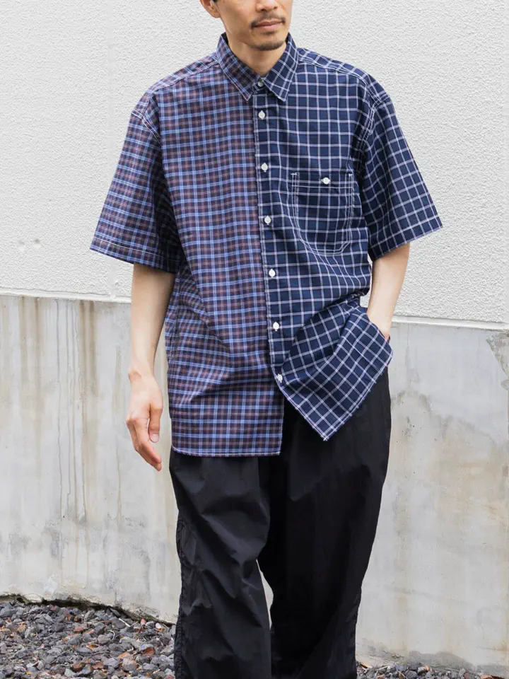 Check x check docking s/s shirt-チェック×チェックドッキングS/S