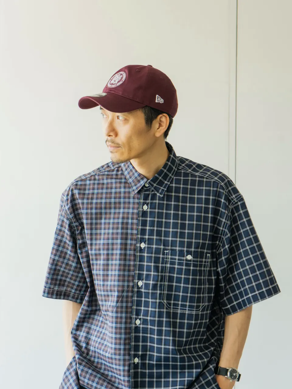 Check x check docking s/s shirt-チェック×チェックドッキングS/S