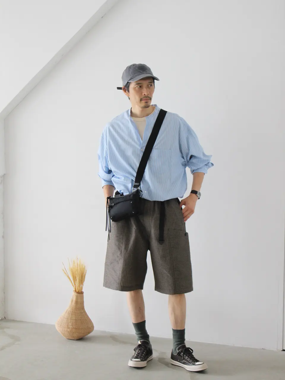 Ester ramie check shorts-エスターラミーチェックショーツ-COMME des