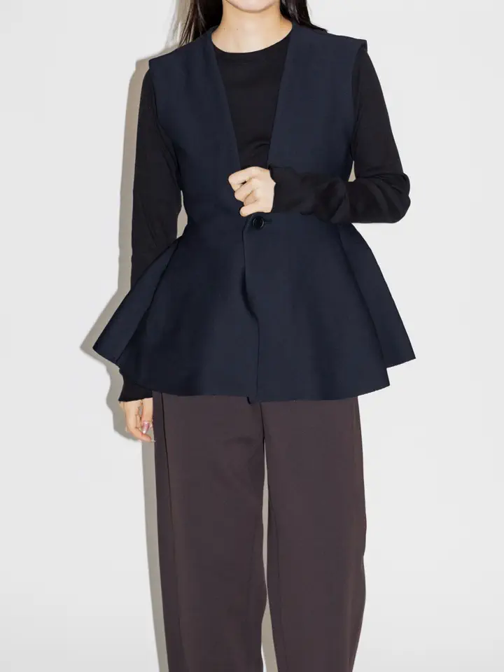 SOFT MILAN WRAP COLLAR FLARE SLEEVE TOP-ソフトミランラップカラー