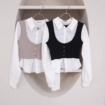 ニットベストレイヤードシャツ ニットベストレイヤードシャツチュニック[品番：MKSW0040524