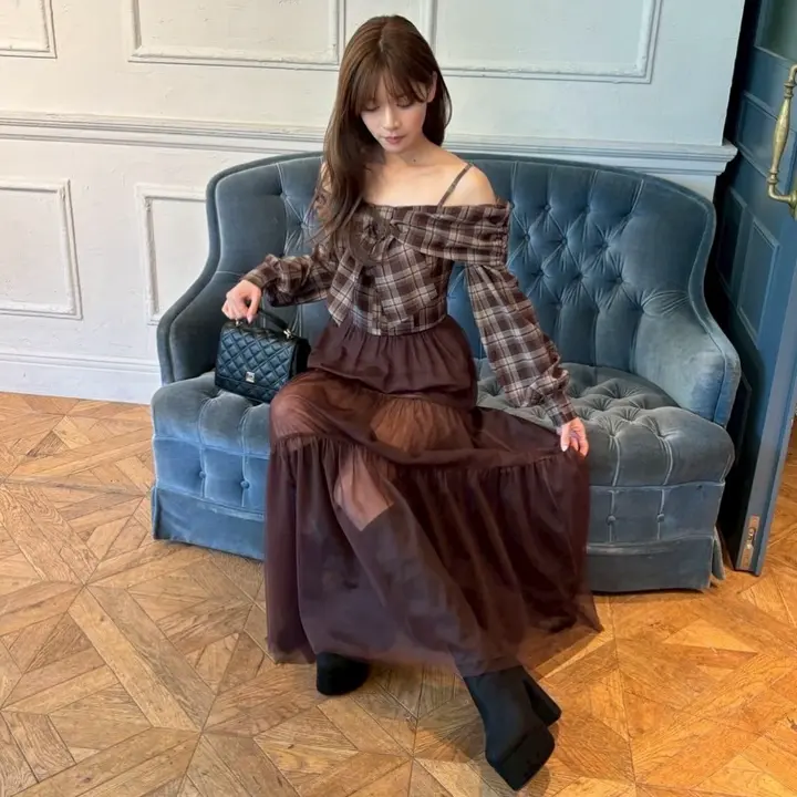 LIP SERVICE チェック柄オフショルダー LIP SERVICE（リップサービス）｜ オフショルリボンチェック