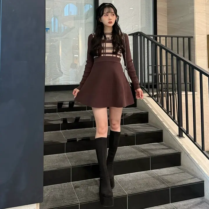 LIP SERVICE（リップサービス）｜ LPチェックフレアニットワンピース