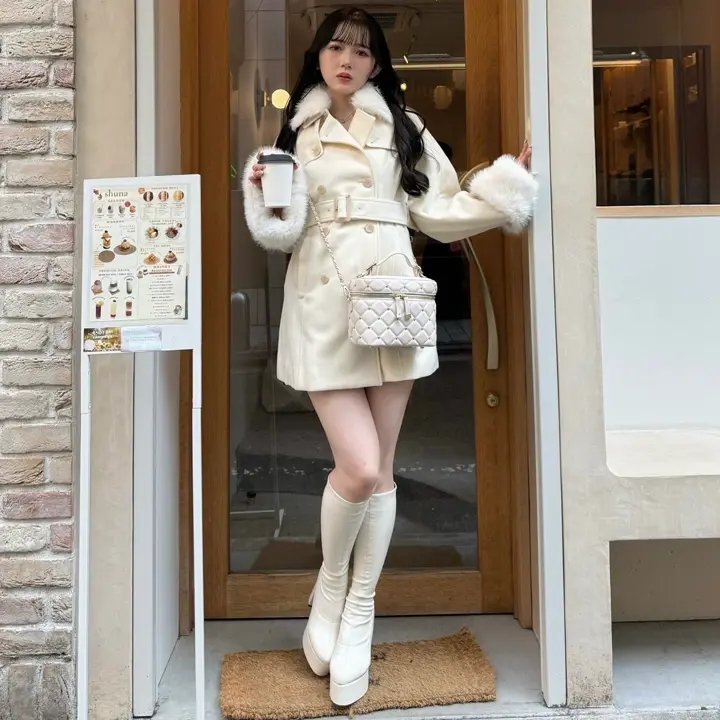 Ann様 アイボリーホワイト③　ベージュ　ミンクケープ　ビッグサイズ LIP SERVICE（リップサービス）｜ ケープライクフレアスリーブコート