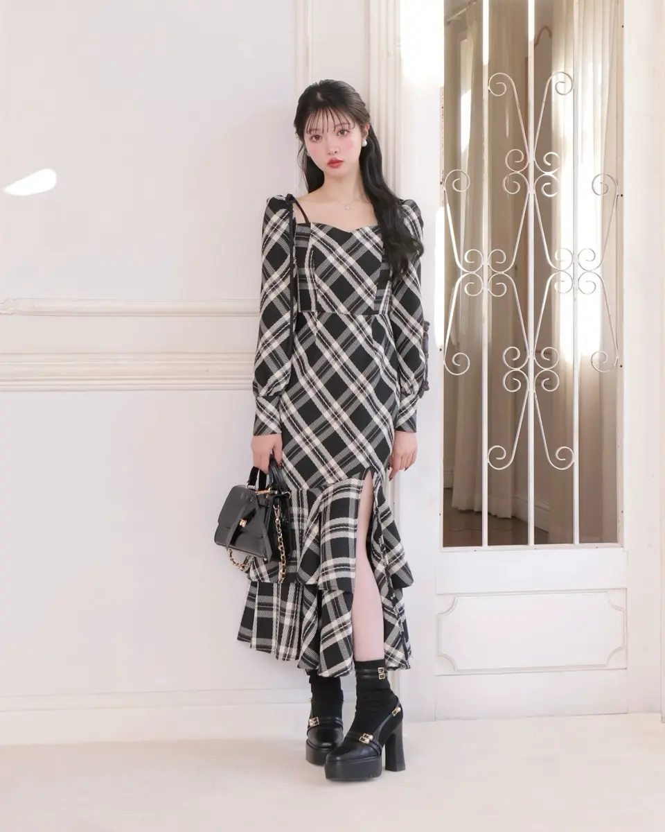 M me eme Check ensemble long onepiece 新品 Gingham check ensemble long onepiece(eme10812) – M me eme