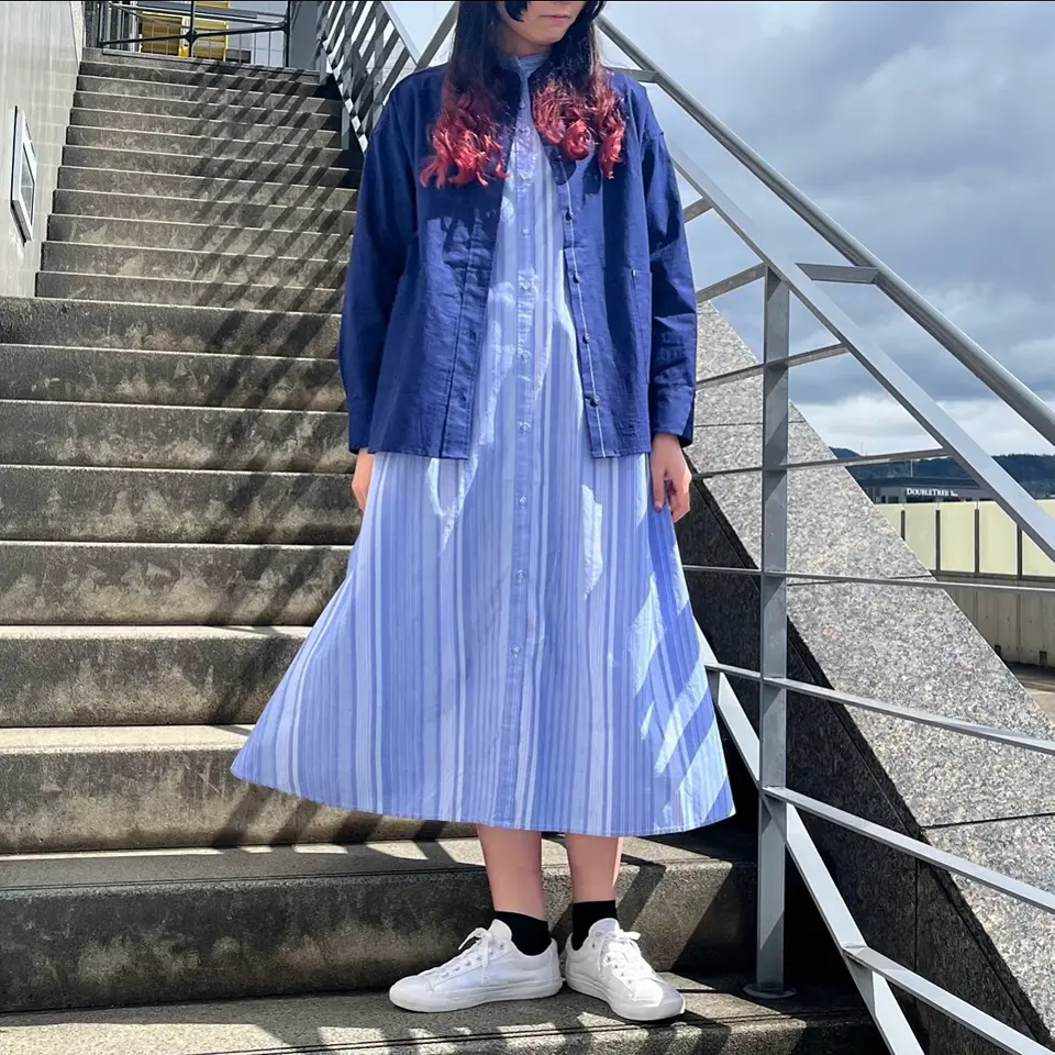 【タイムセール】【CORCOVADO】ノースリーブシャツワンピース 青 CORCOVADO / トリコットジャージデニムノースリーブドレス