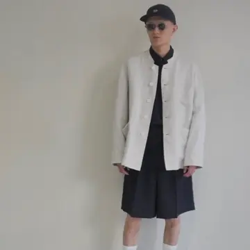 Scye] Linen Herringbone Stand Collar Work Jacket サイ リネン